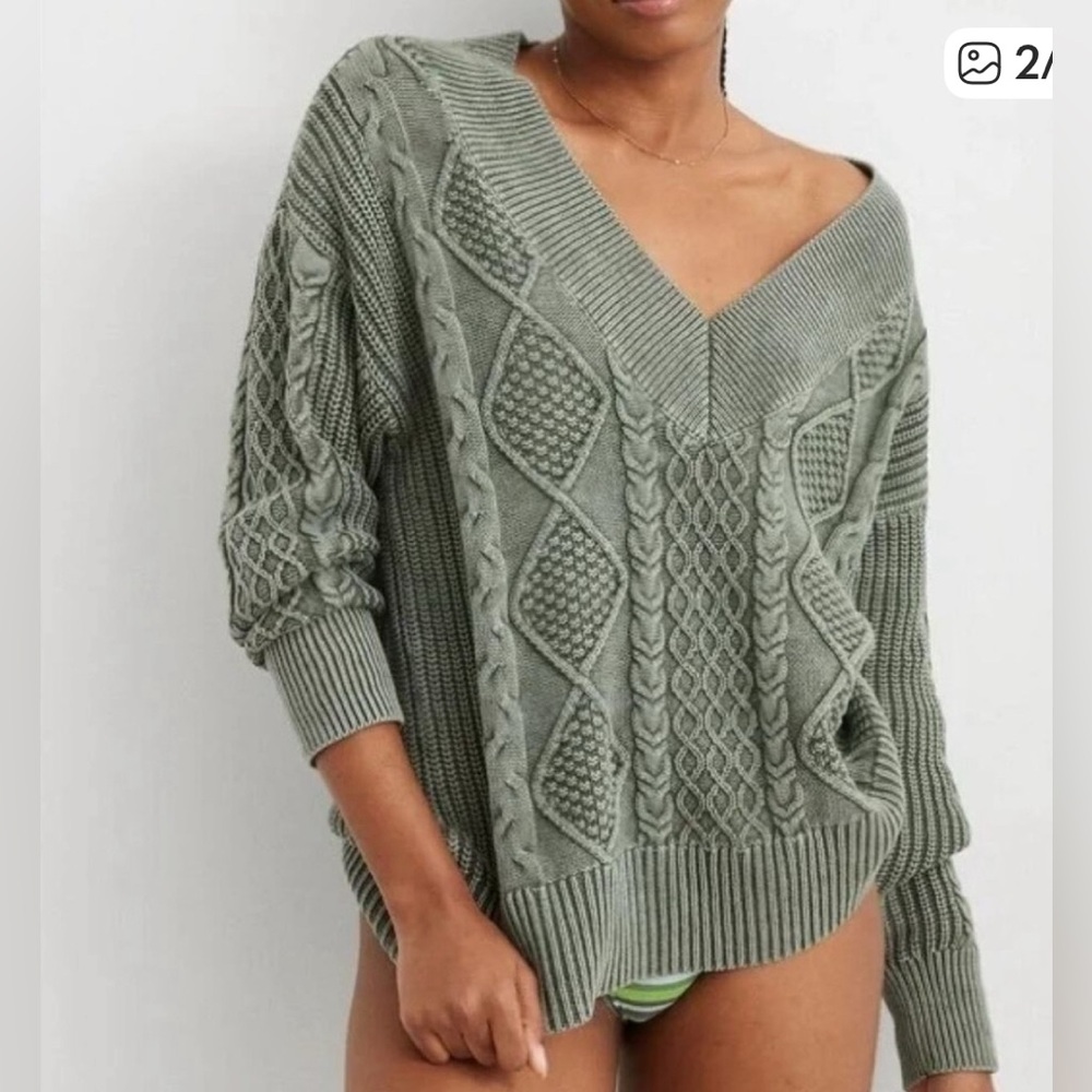 Olive Green Cable Knit Sweater
